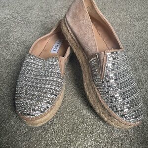 FINAL PRICE Steve Madden Glitter Silver and Tan Espadrilles